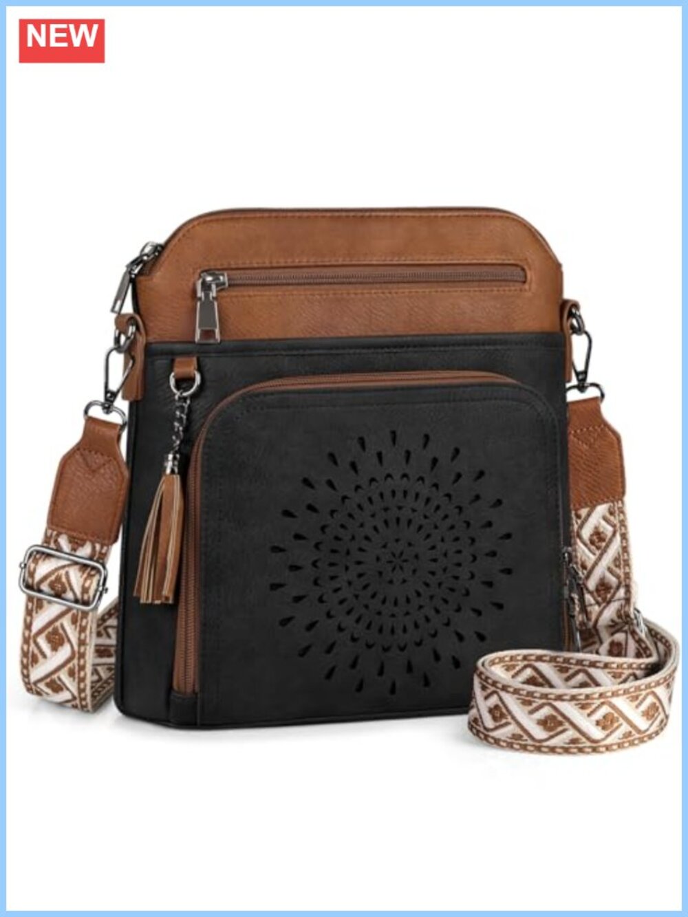 Women's PU Leather Crossbody Bag with Built In Wallet & Wide Strap
